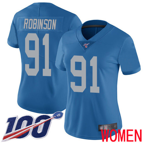 Detroit Lions Limited Blue Women Ahawn Robinson Alternate Jersey NFL Football #91 100th Season Vapor Untouchable